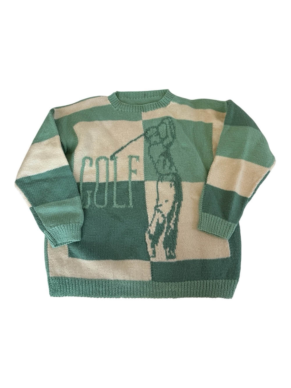 Vintage M wmn Golf sweater Mint & Cream Colorblock - wool